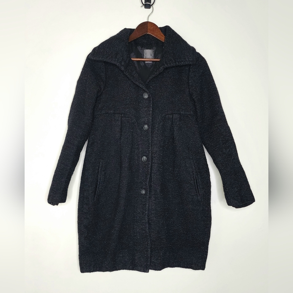Premise Black Tweed Virgin Wool Blend Coat Medium Timeless Classic Whimsigoth